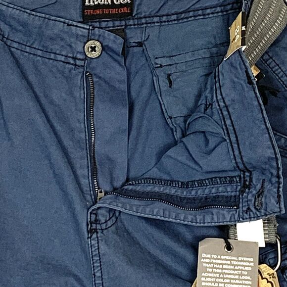 NWT Iron Co Cargo Shorts Mens 34 Indigo Blue Casual with Belt  Pockets Cotton - Picture 5 of 11